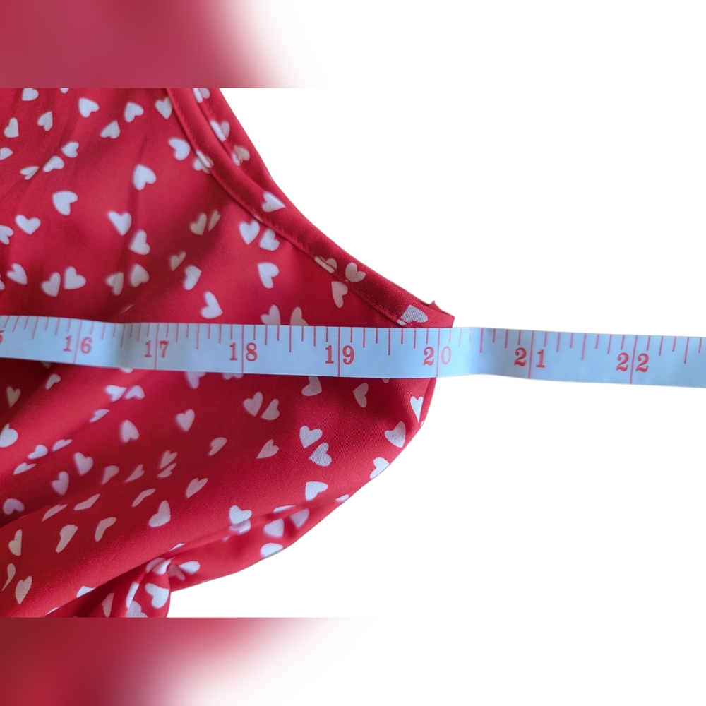 Shein Curve | Plunging Neck Red Dress With Confetti White Hearts - Picture 4 of 9